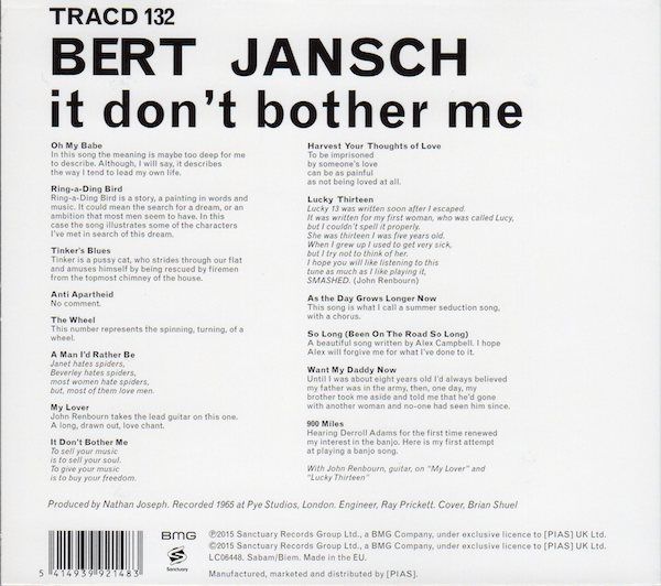 <em>It Don't Bother Me</em> back cover