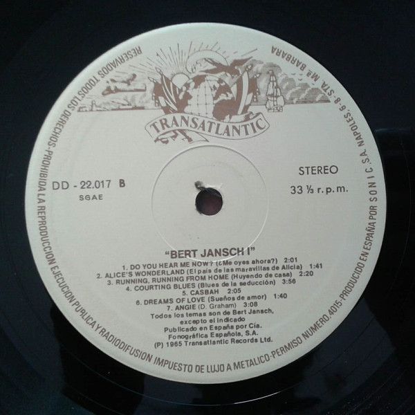 <em>Bert Jansch / Rosemary Lane</em> disc 1, side B label